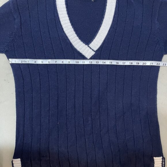 Women's One Size Loose Fitting Navy Blue and White Sweater by SK Wear - Picture 4 of 5